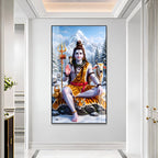 Meditating Mahadev Acrylic Wall Painting with Tiger Skin and Himalayan Background