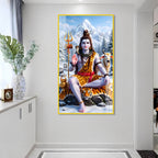 Meditating Mahadev Acrylic Wall Painting with Tiger Skin and Himalayan Background