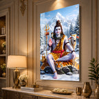 Meditating Mahadev Acrylic Wall Painting with Tiger Skin and Himalayan Background
