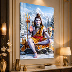 Meditating Mahadev Acrylic Wall Painting with Tiger Skin and Himalayan Background