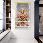 Panchmukhi Hanuman Ji Devotional Acrylic Painting with Traditional Temple Background
