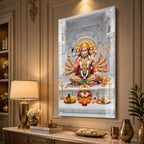 Panchmukhi Hanuman Ji Devotional Acrylic Painting with Traditional Temple Background