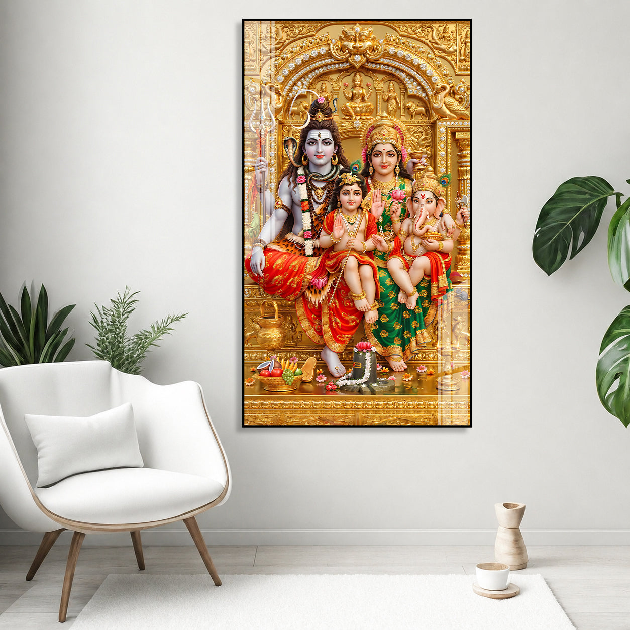 Lord Shiva Parvati Ganesha and Kartikeya Acrylic Painting for Positive Energy and Gifting