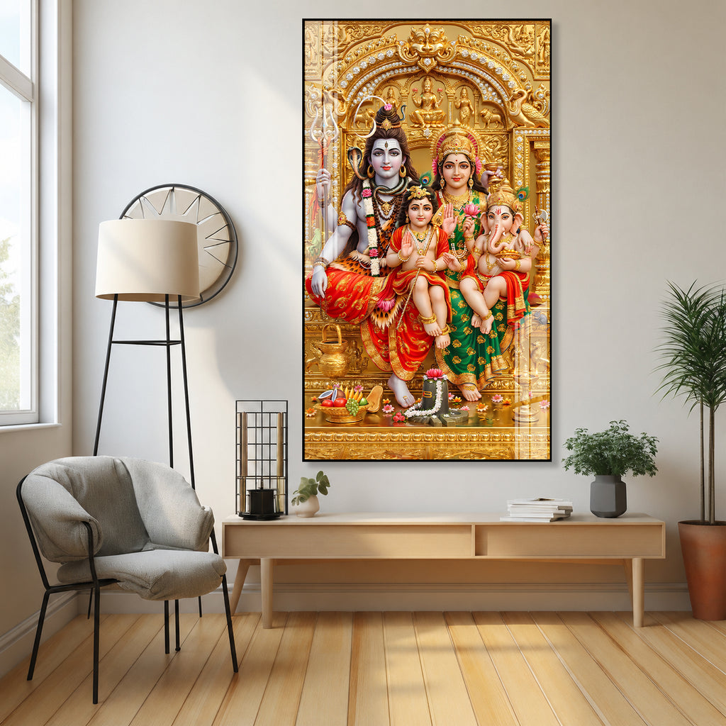 Lord Shiva Parvati Ganesha and Kartikeya Acrylic Painting for Positive Energy and Gifting