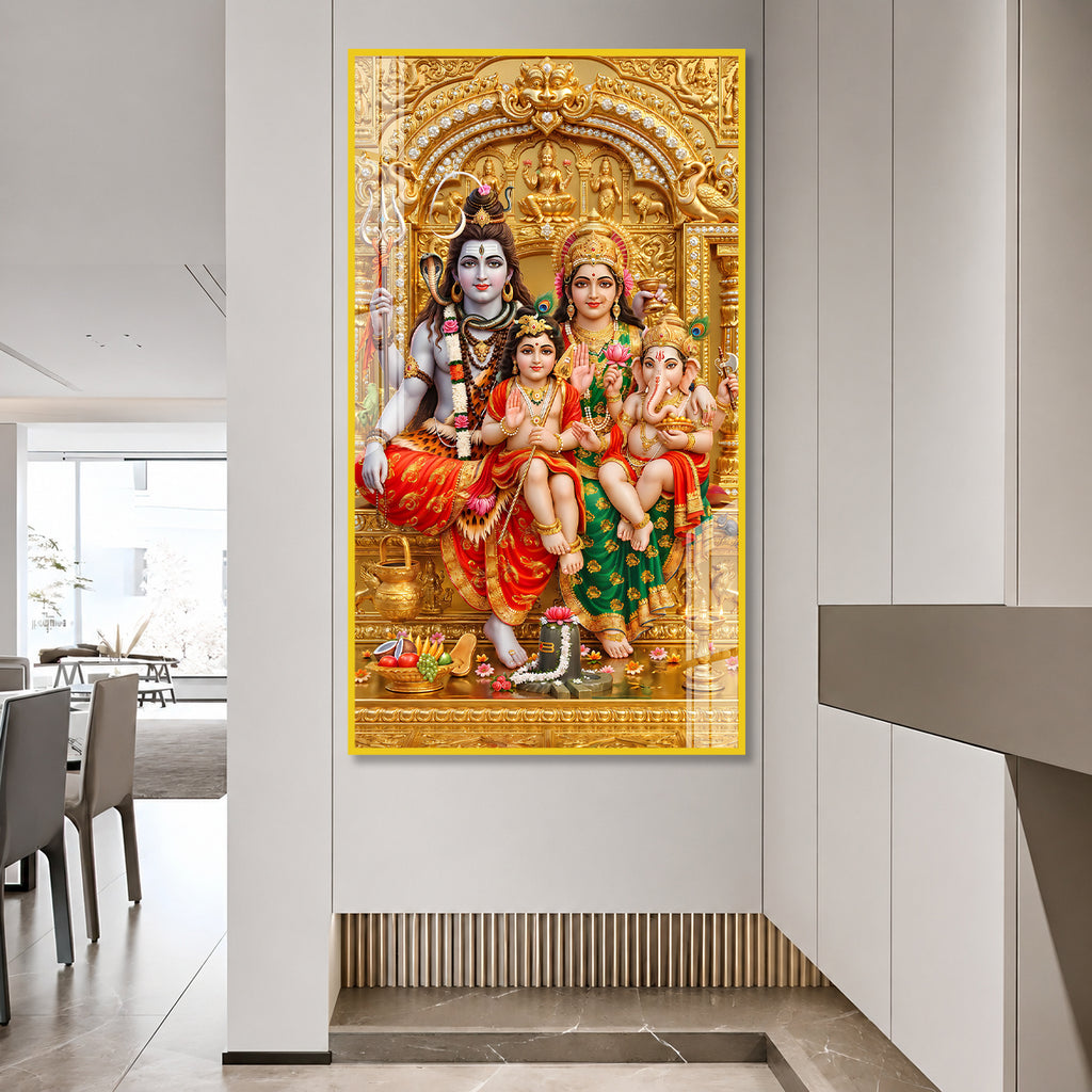 Lord Shiva Parvati Ganesha and Kartikeya Acrylic Painting for Positive Energy and Gifting