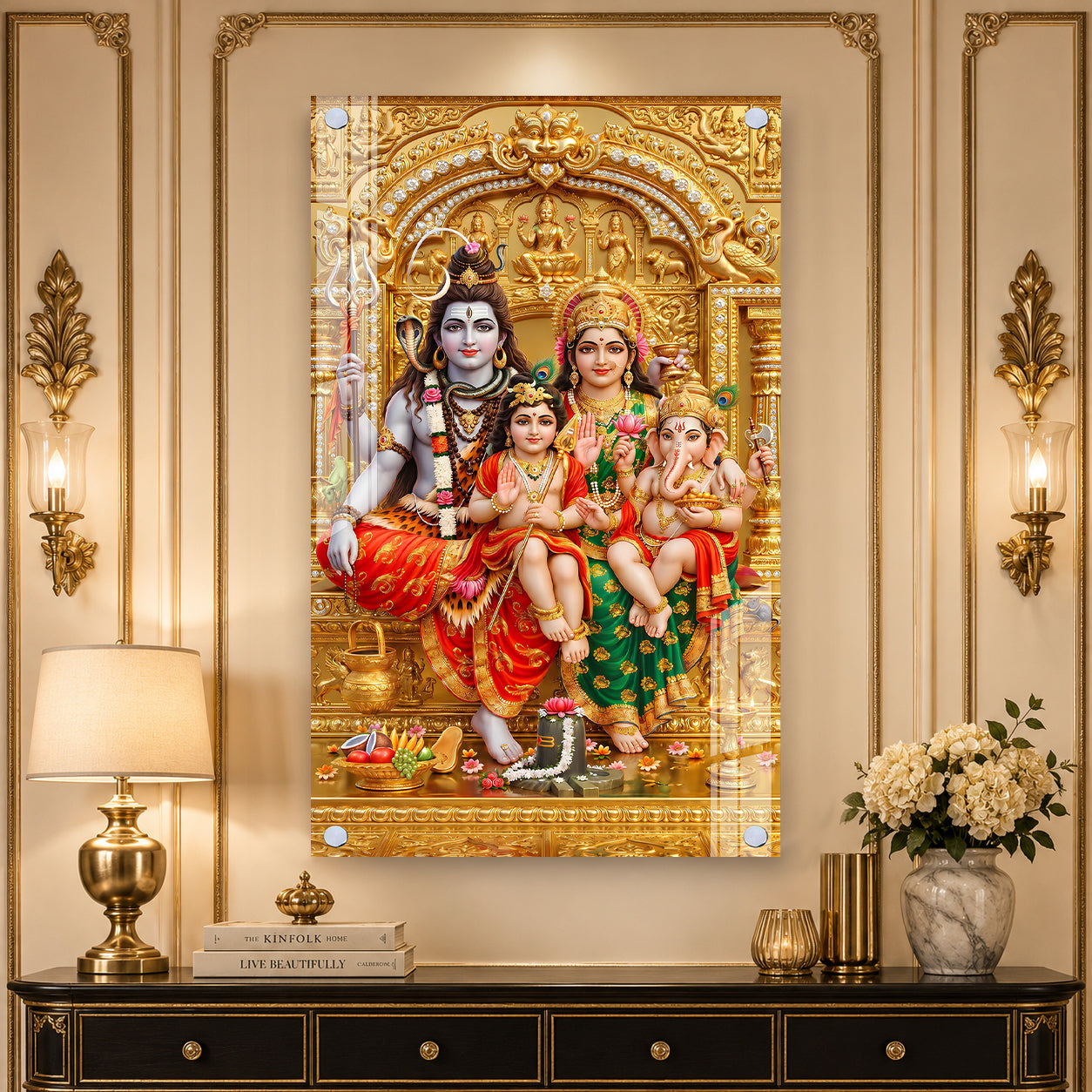 Lord Shiva Parvati Ganesha and Kartikeya Acrylic Painting for Positive Energy and Gifting