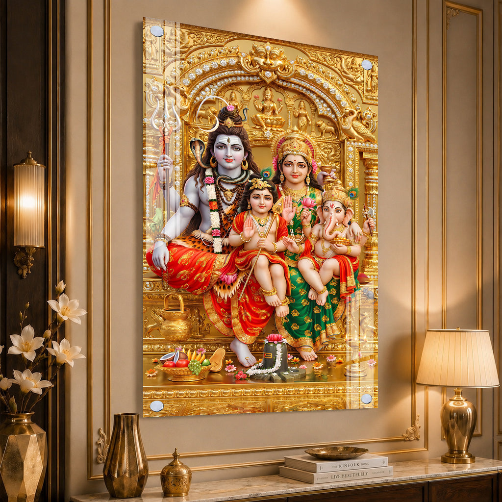 Lord Shiva Parvati Ganesha and Kartikeya Acrylic Painting for Positive Energy and Gifting