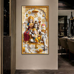Mahadev Family Acrylic Painting with Golden Temple Design for Spiritual Home Decor