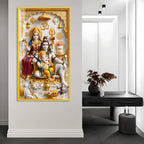Mahadev Family Acrylic Painting with Golden Temple Design for Spiritual Home Decor