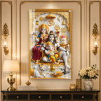 Mahadev Family Acrylic Painting with Golden Temple Design for Spiritual Home Decor
