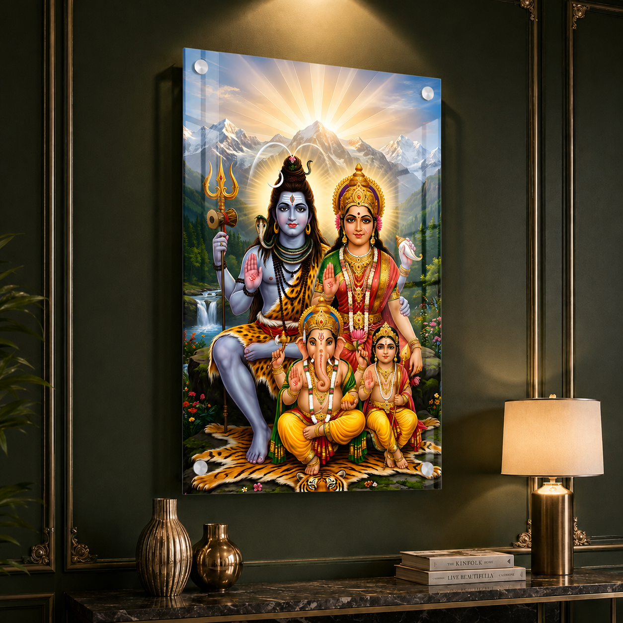 Lord Shiva Family HD Acrylic Wall Painting with Himalayan View