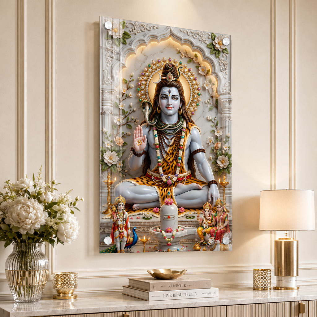 Mahadev Acrylic Glass Wall Painting with Shivling for Home Decor