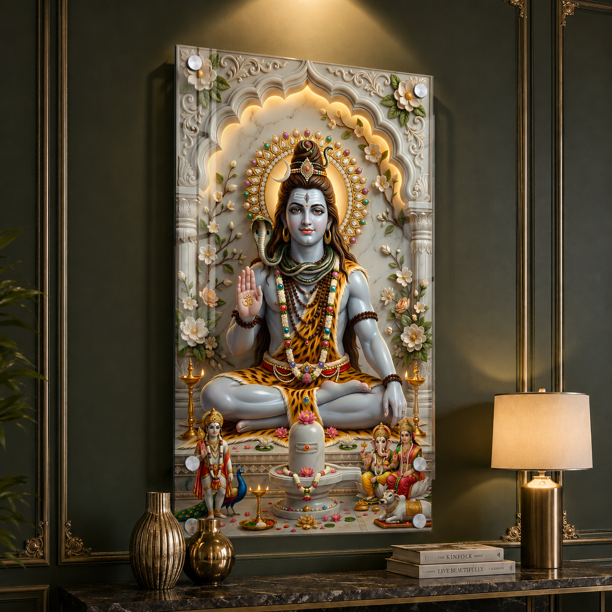 Mahadev Acrylic Glass Wall Painting with Shivling for Home Decor