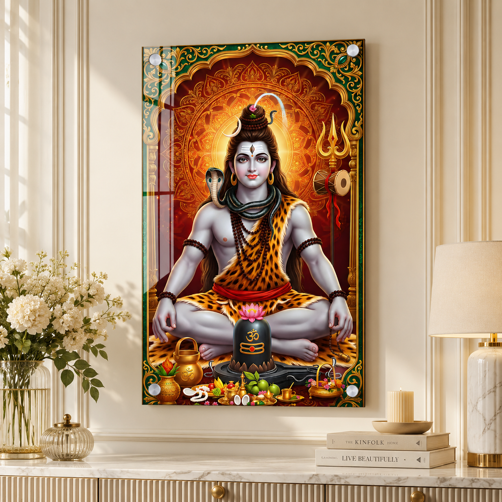 Lord Shiva Acrylic Glass Wall Painting for Temple Decoration