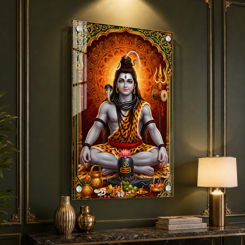 Lord Shiva Acrylic Glass Wall Painting for Temple Decoration