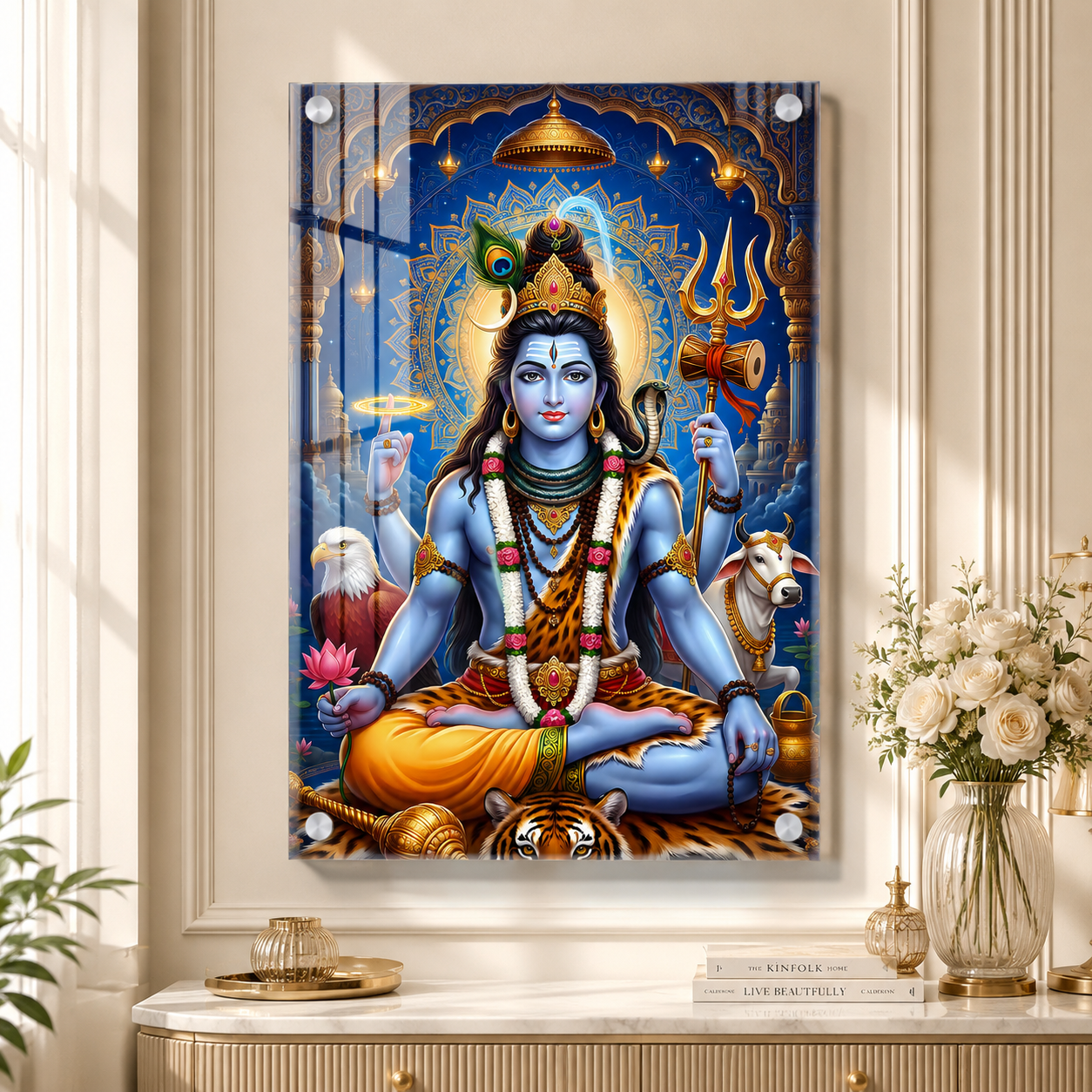 Modern Mahadev Acrylic Glass Wall Painting for Pooja Room