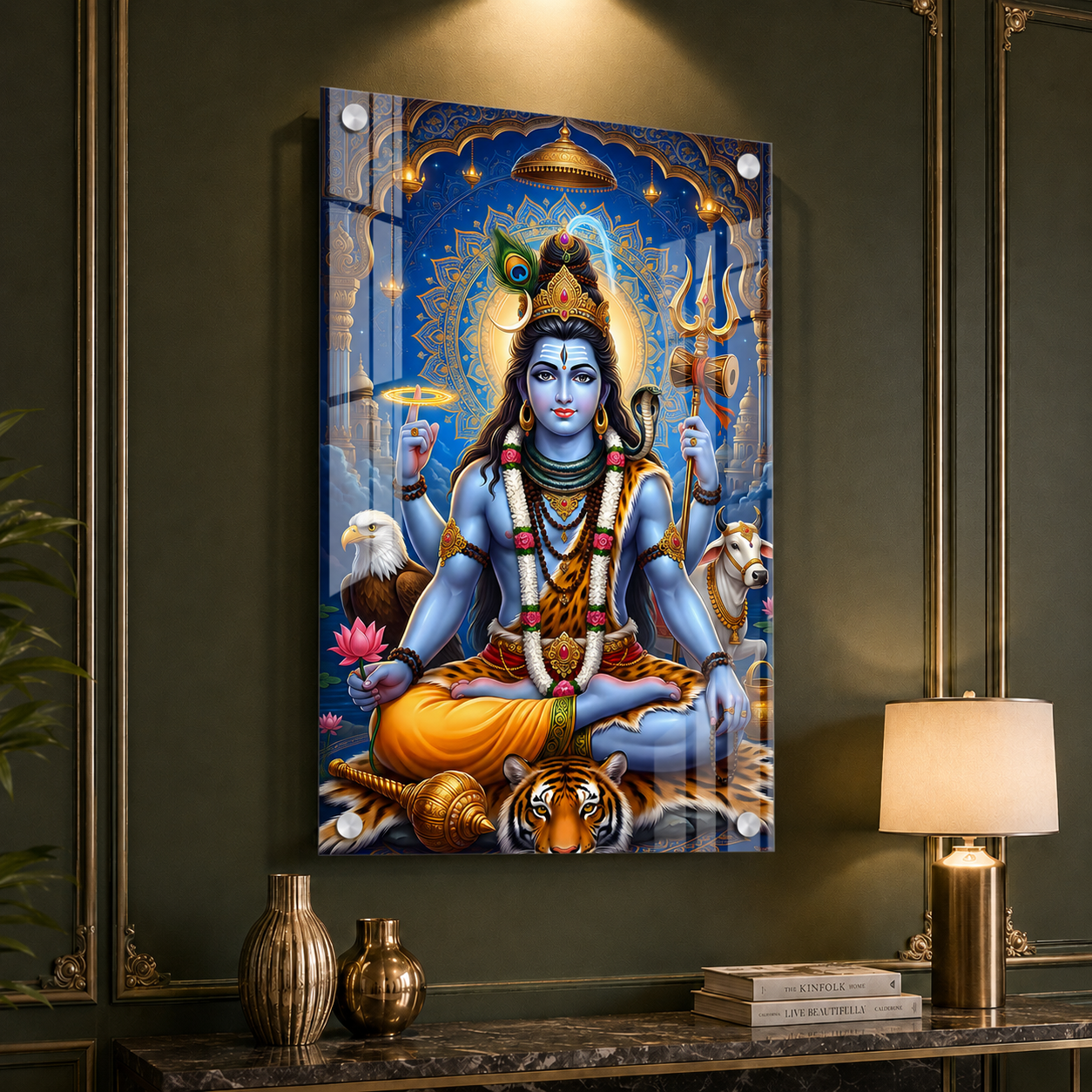 Modern Mahadev Acrylic Glass Wall Painting for Pooja Room
