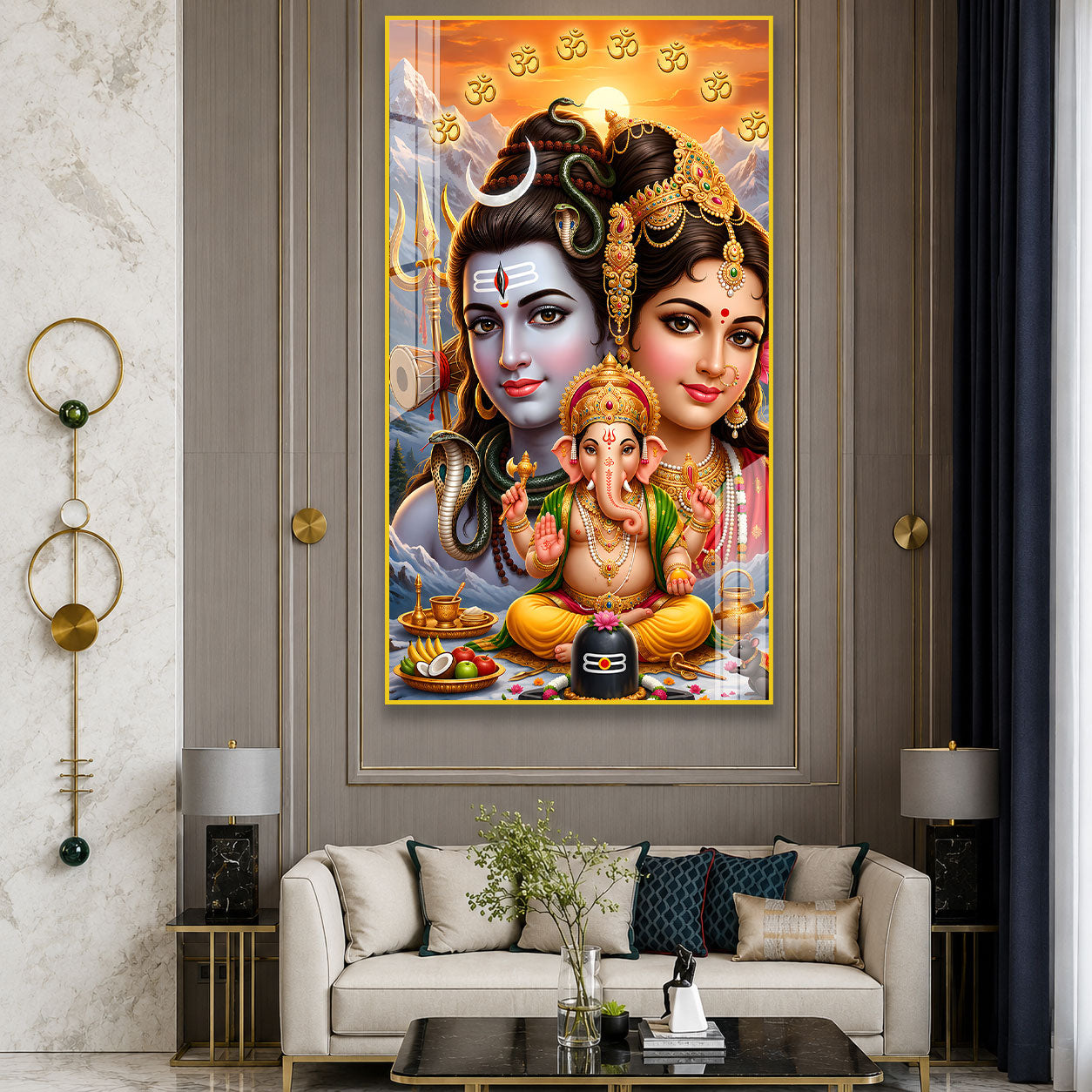 Shiv Parivar Spiritual Acrylic Wall Painting for Sacred Spaces