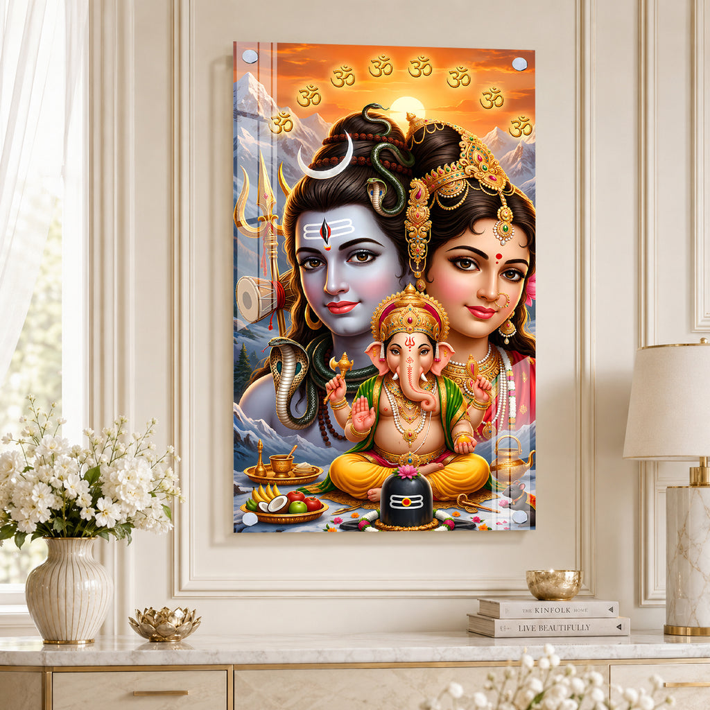 Shiv Parivar Spiritual Acrylic Wall Painting for Sacred Spaces