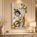 Laddu Gopal Acrylic Glass Wall Painting for Home Temple Decor