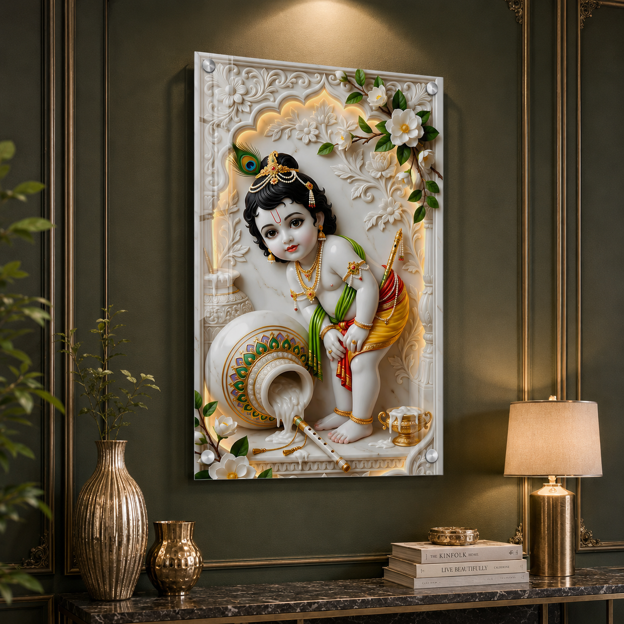 Laddu Gopal Acrylic Glass Wall Painting for Home Temple Decor