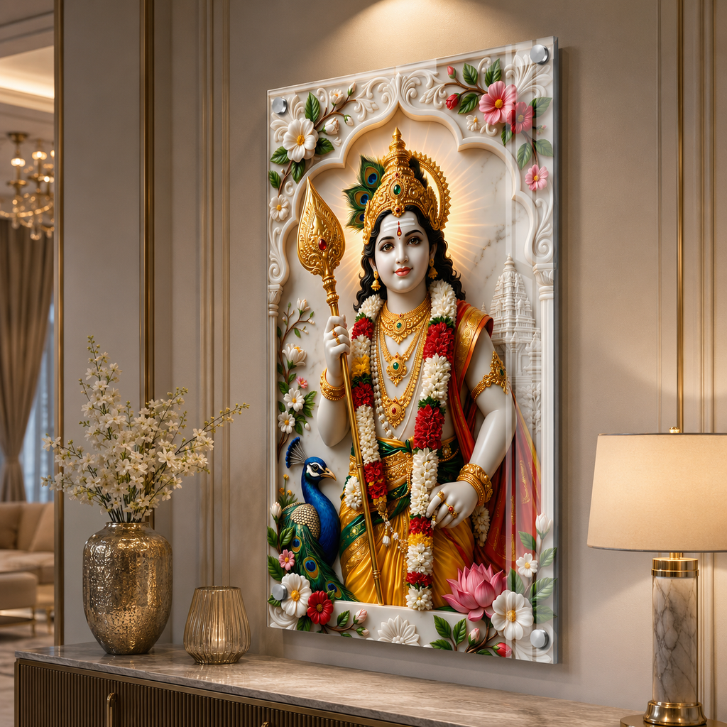 Lord Murugan Acrylic Wall Painting for Temple and Living Room
