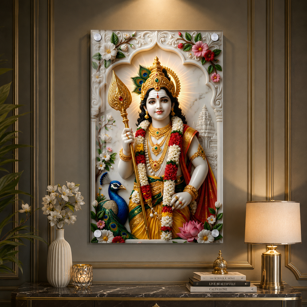 Lord Murugan Acrylic Wall Painting for Temple and Living Room