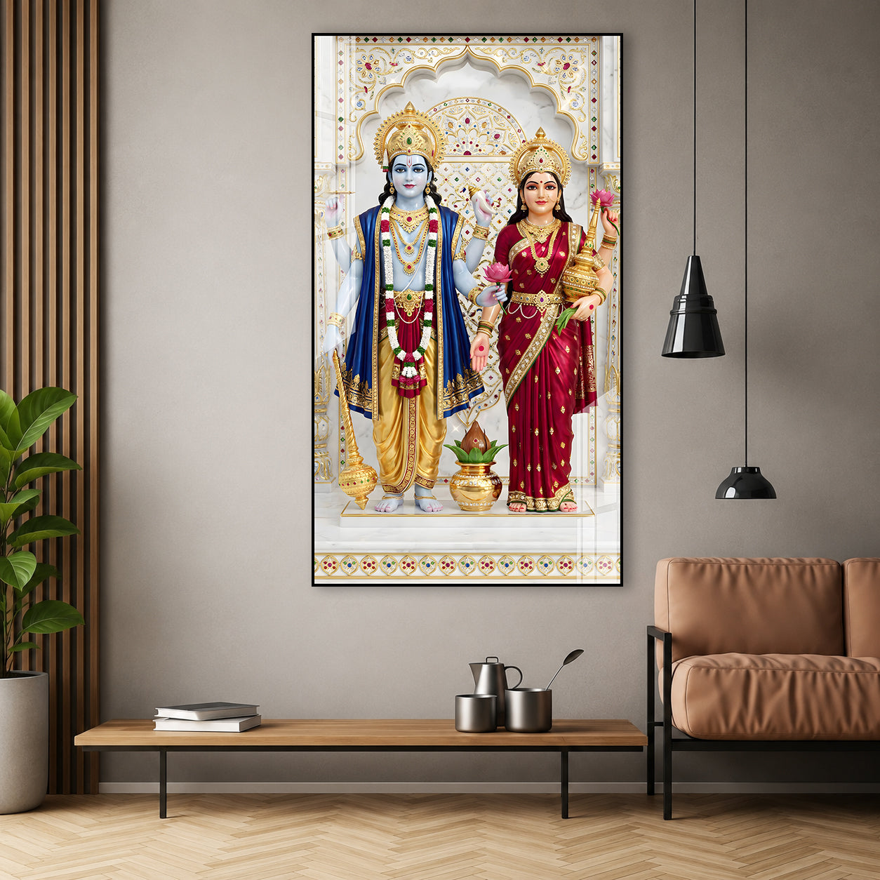 Divine Vishnu Lakshmi Acrylic Glass Painting for Home Temple