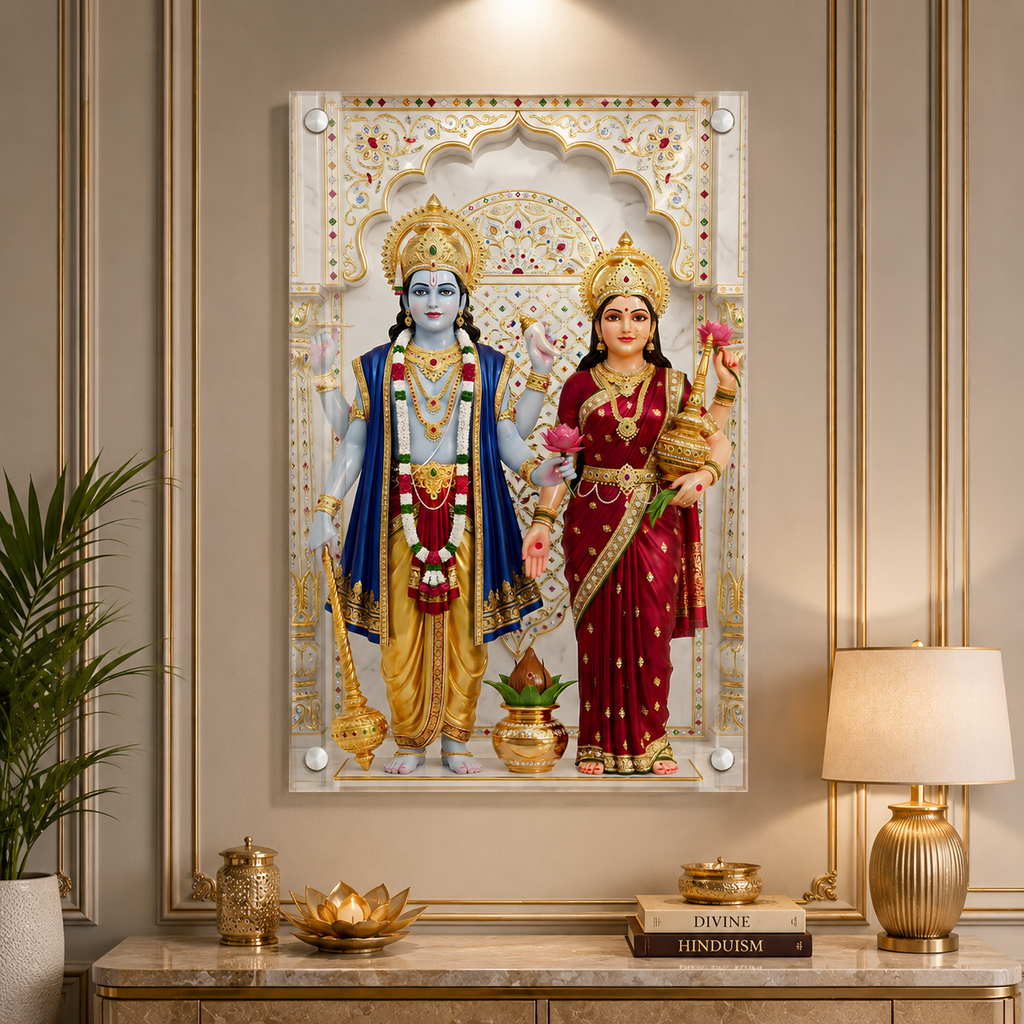 Divine Vishnu Lakshmi Acrylic Glass Painting for Home Temple