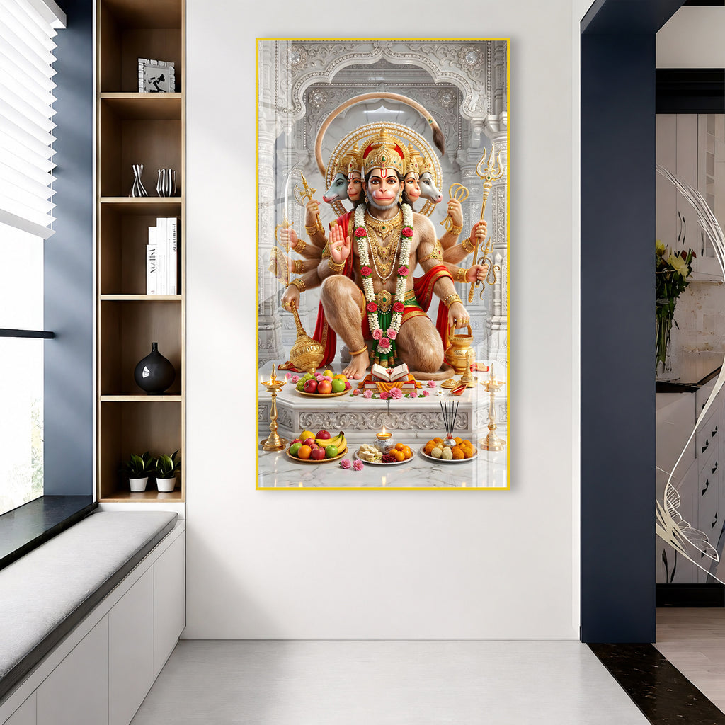 Panchmukhi Hanuman Acrylic Glass Painting for Wall Decoration