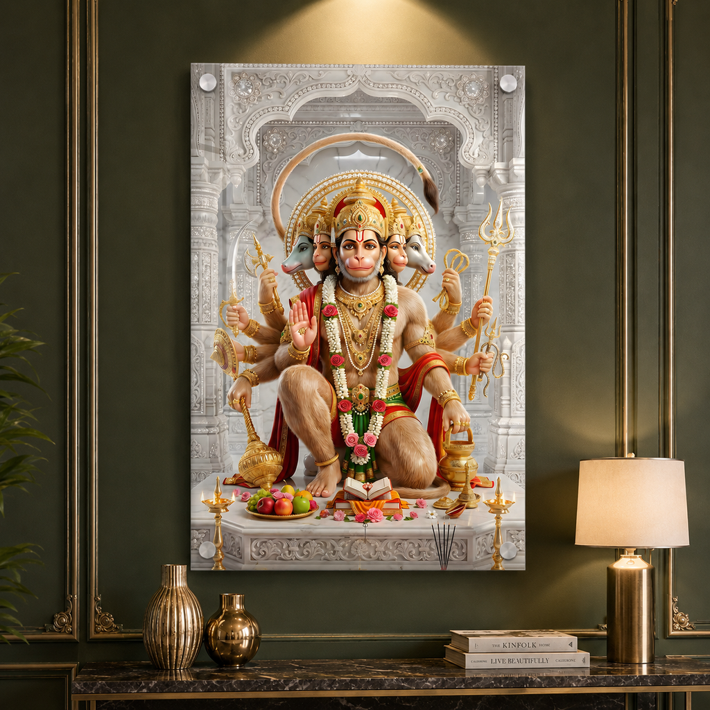 Panchmukhi Hanuman Acrylic Glass Painting for Wall Decoration