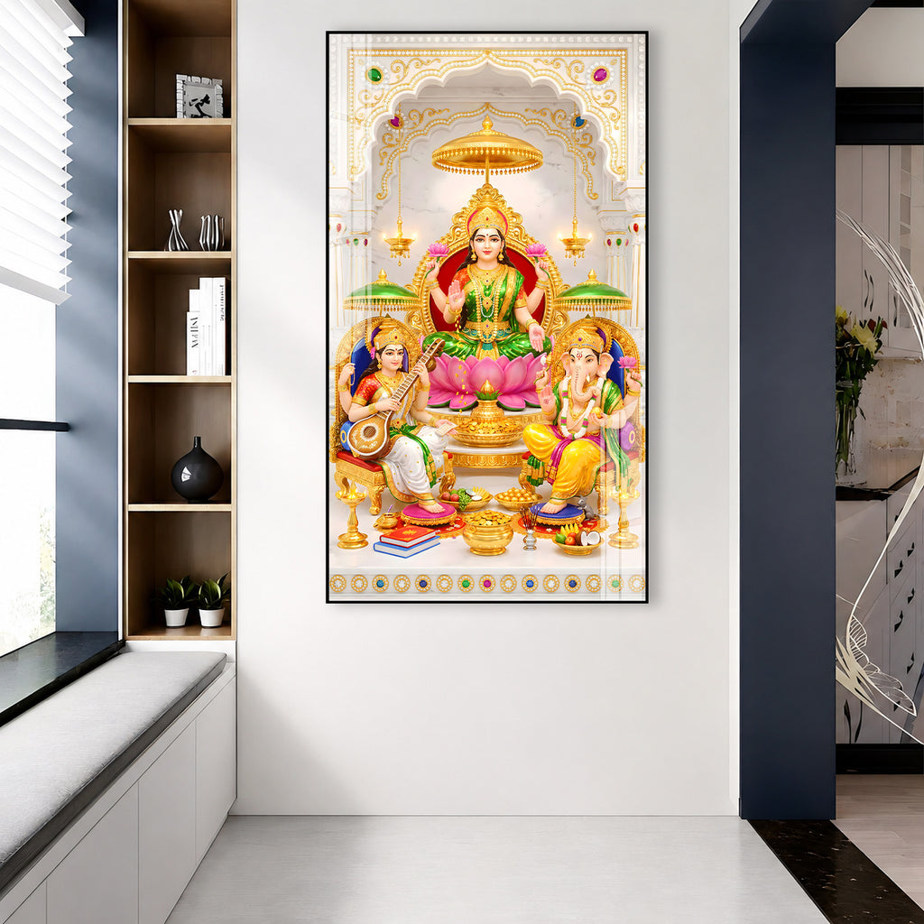Lakshmi Ganesh Saraswati Premium Acrylic Wall Painting for Home