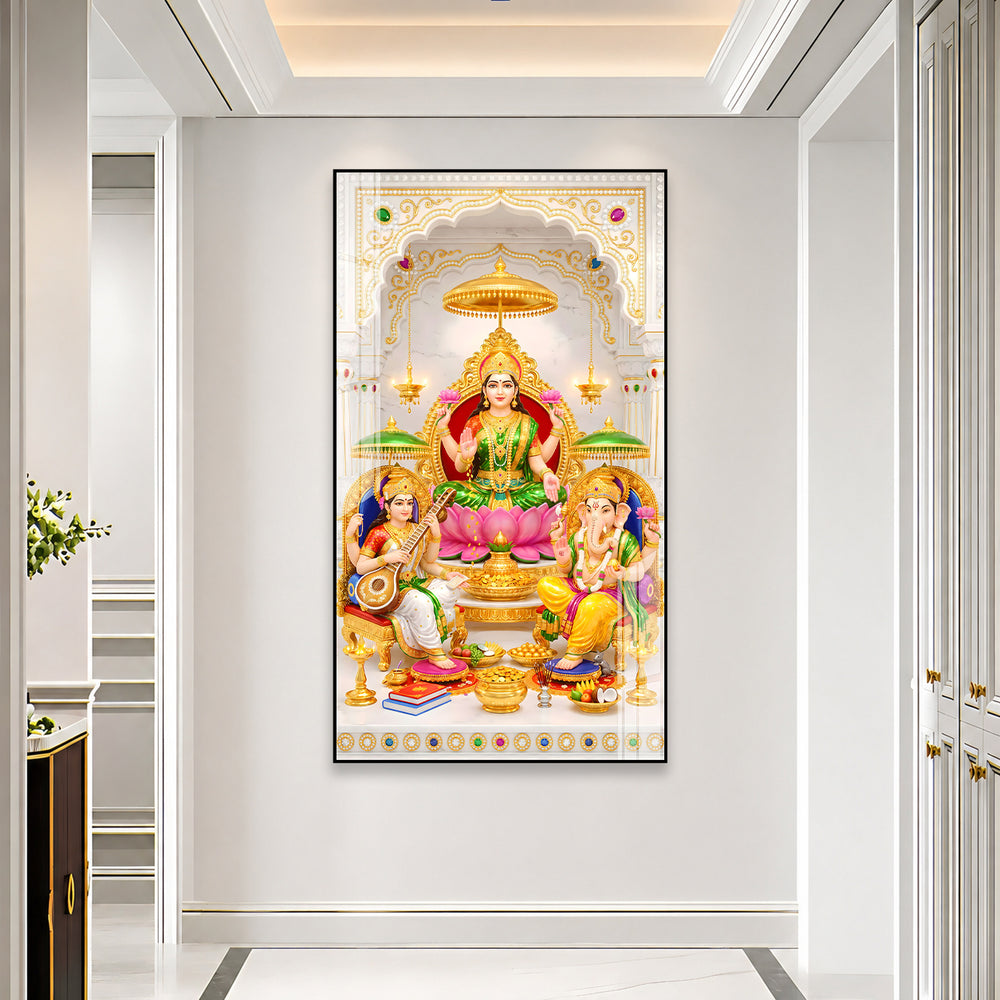 Lakshmi Ganesh Saraswati Premium Acrylic Wall Painting for Home