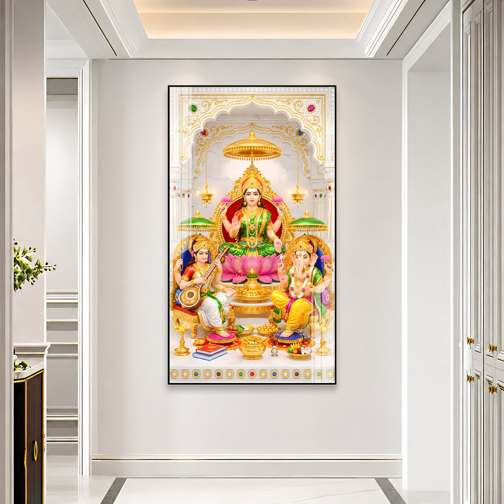 Lakshmi Ganesh Saraswati Premium Acrylic Wall Painting for Home