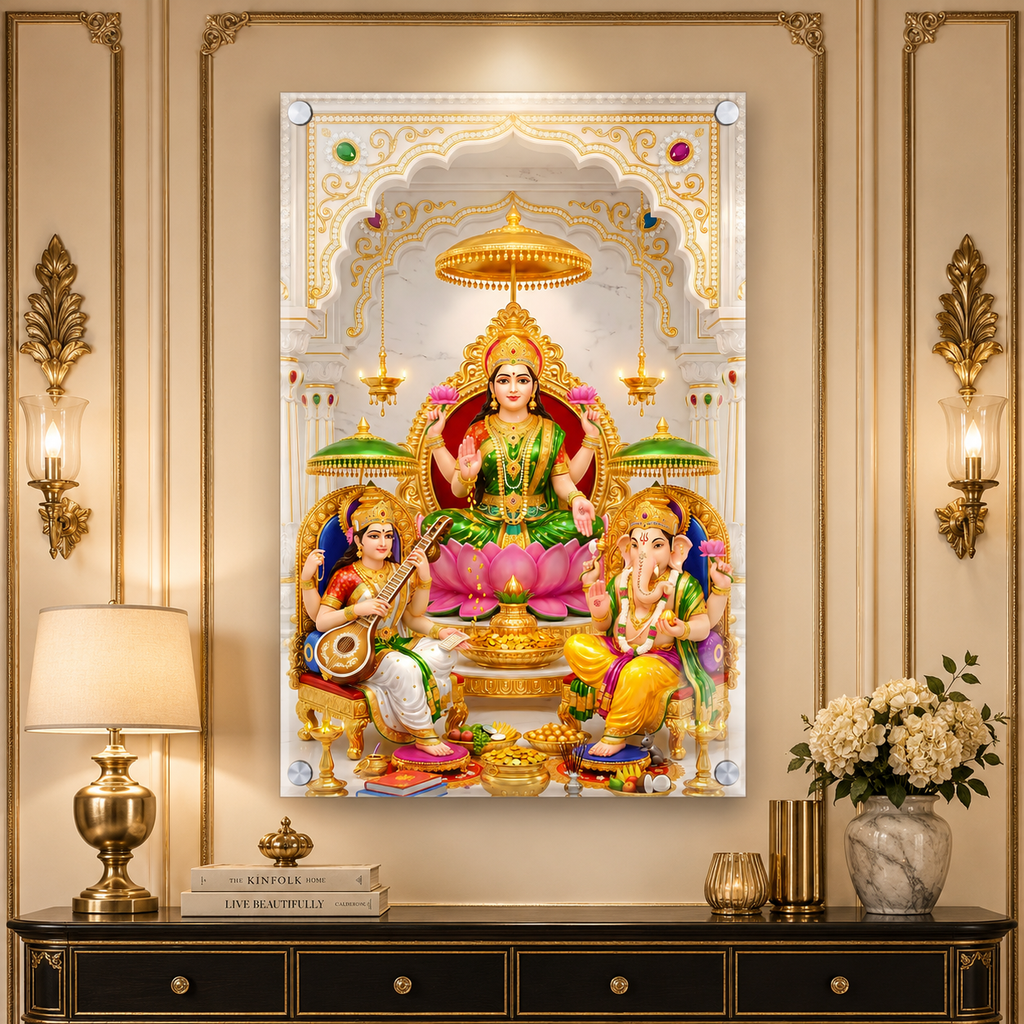 Lakshmi Ganesh Saraswati Premium Acrylic Wall Painting for Home