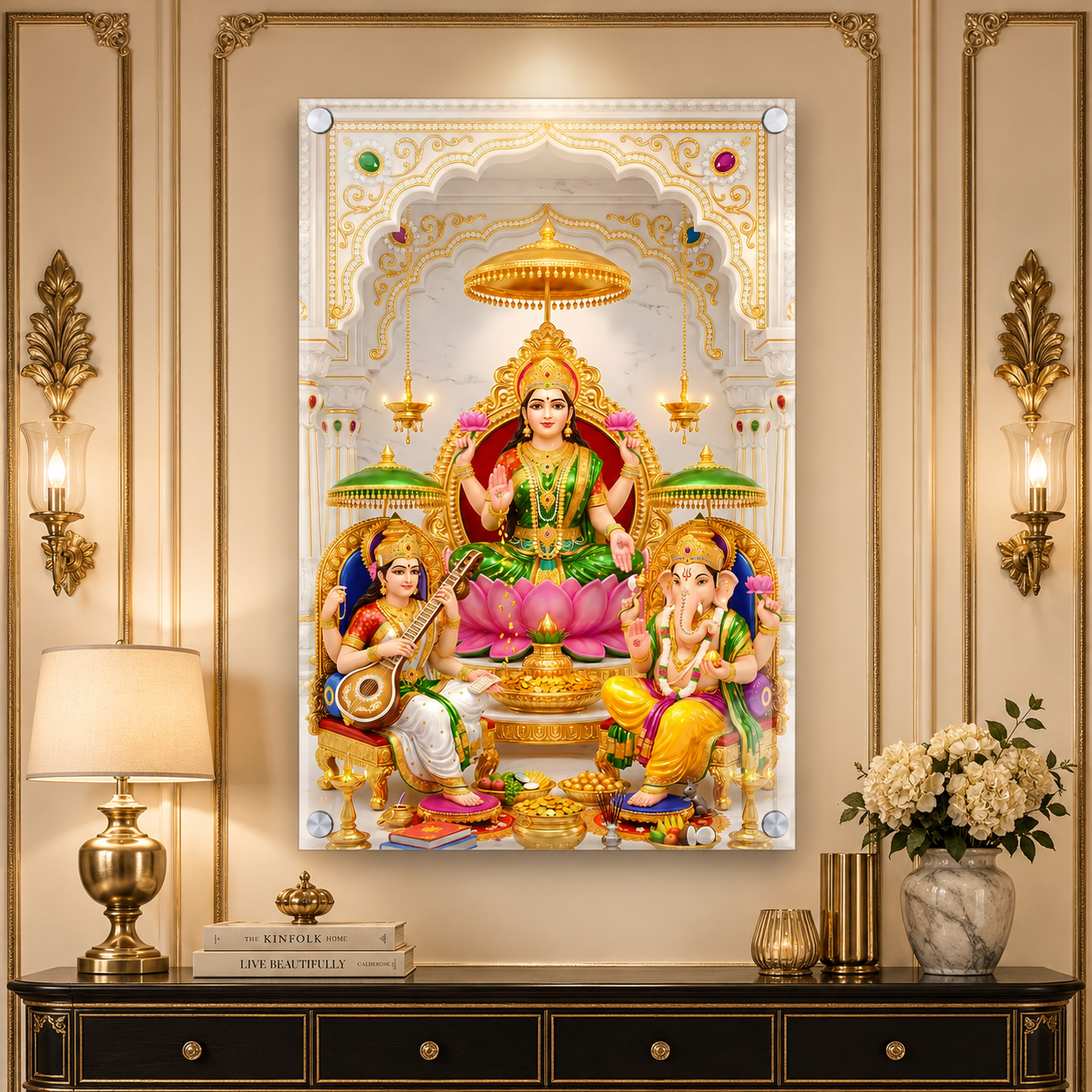 Lakshmi Ganesh Saraswati Premium Acrylic Wall Painting for Home