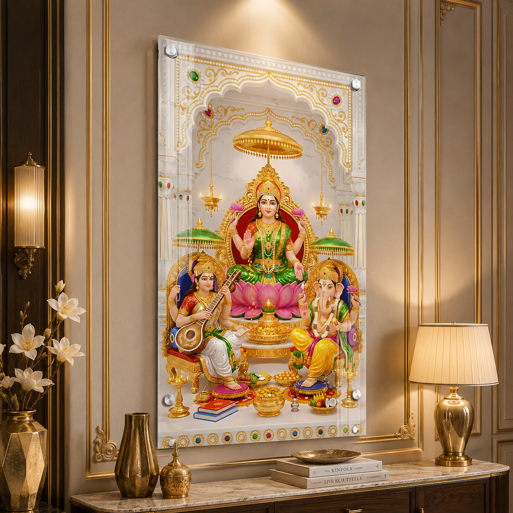 Lakshmi Ganesh Saraswati Premium Acrylic Wall Painting for Home