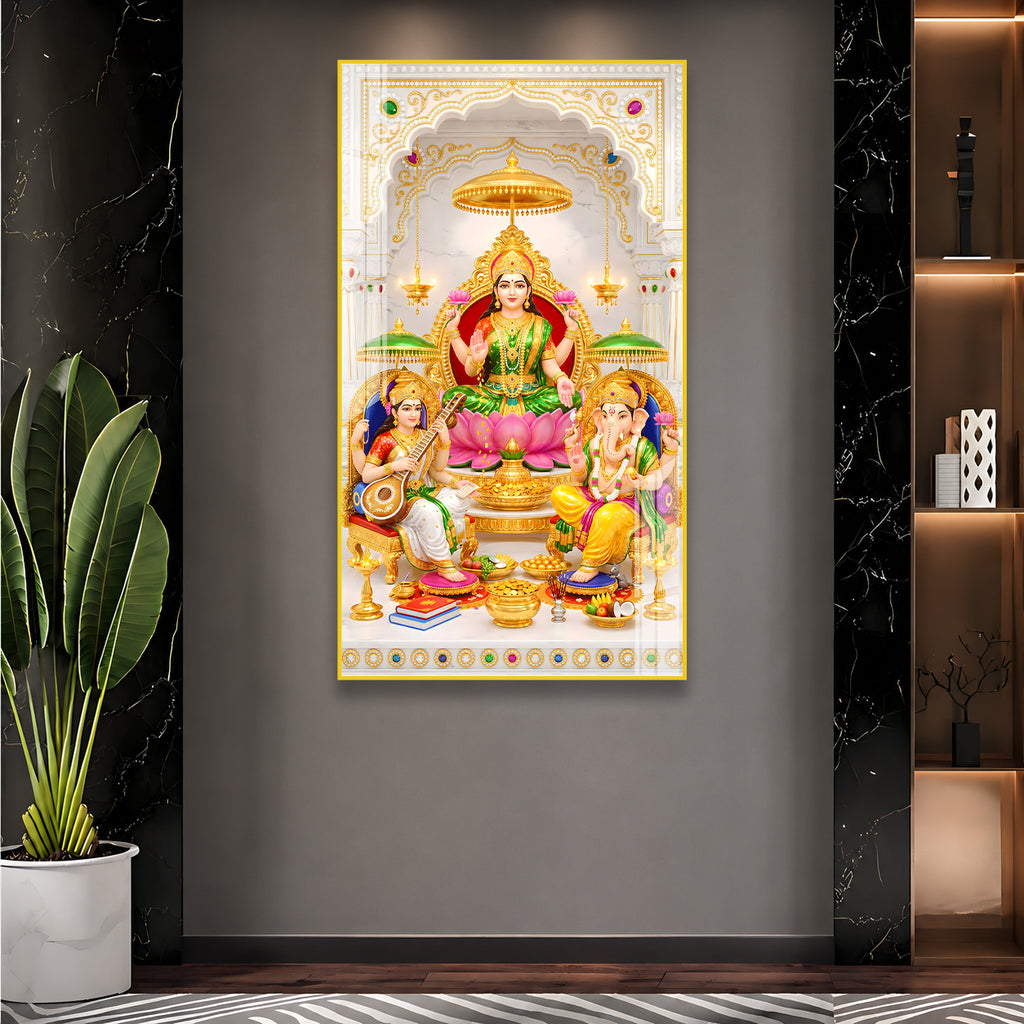 Lakshmi Ganesh Saraswati Premium Acrylic Wall Painting for Home