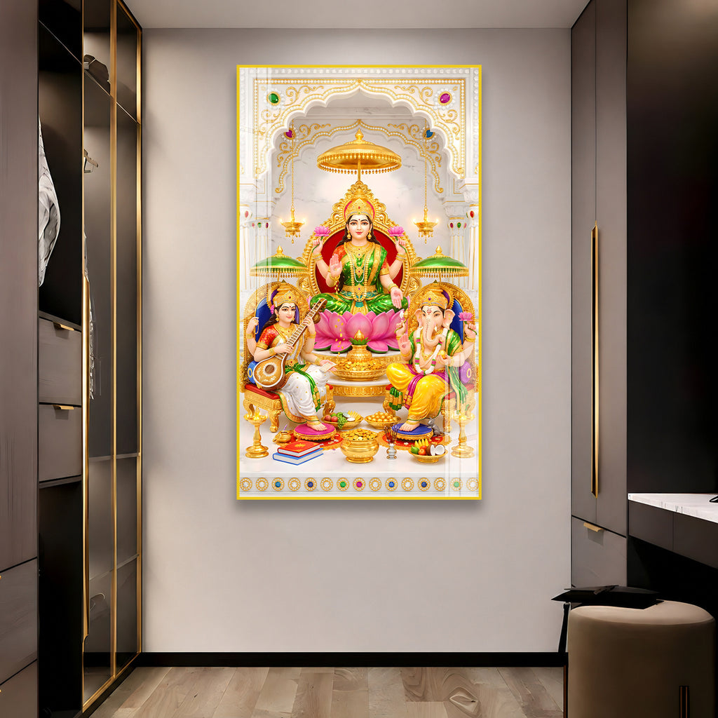 Lakshmi Ganesh Saraswati Premium Acrylic Wall Painting for Home