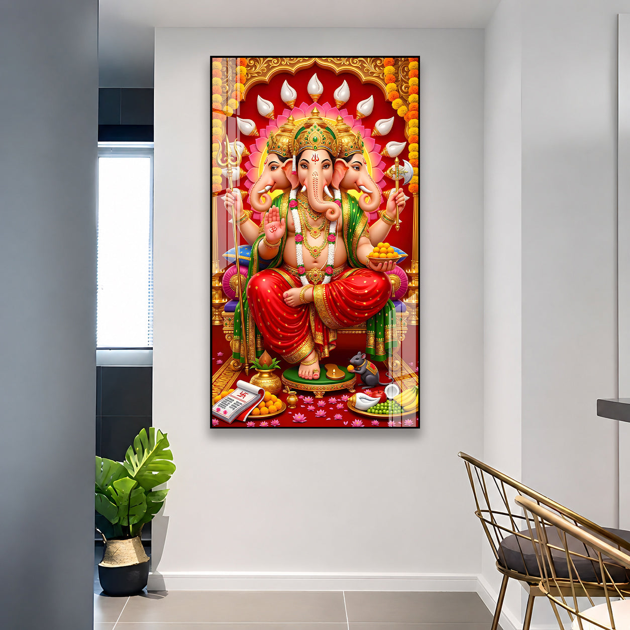 Divine Three Face Ganesha Acrylic Wall Painting Gift for Family
