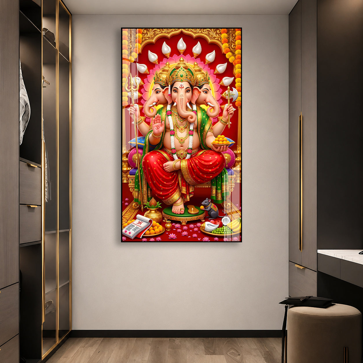 Divine Three Face Ganesha Acrylic Wall Painting Gift for Family