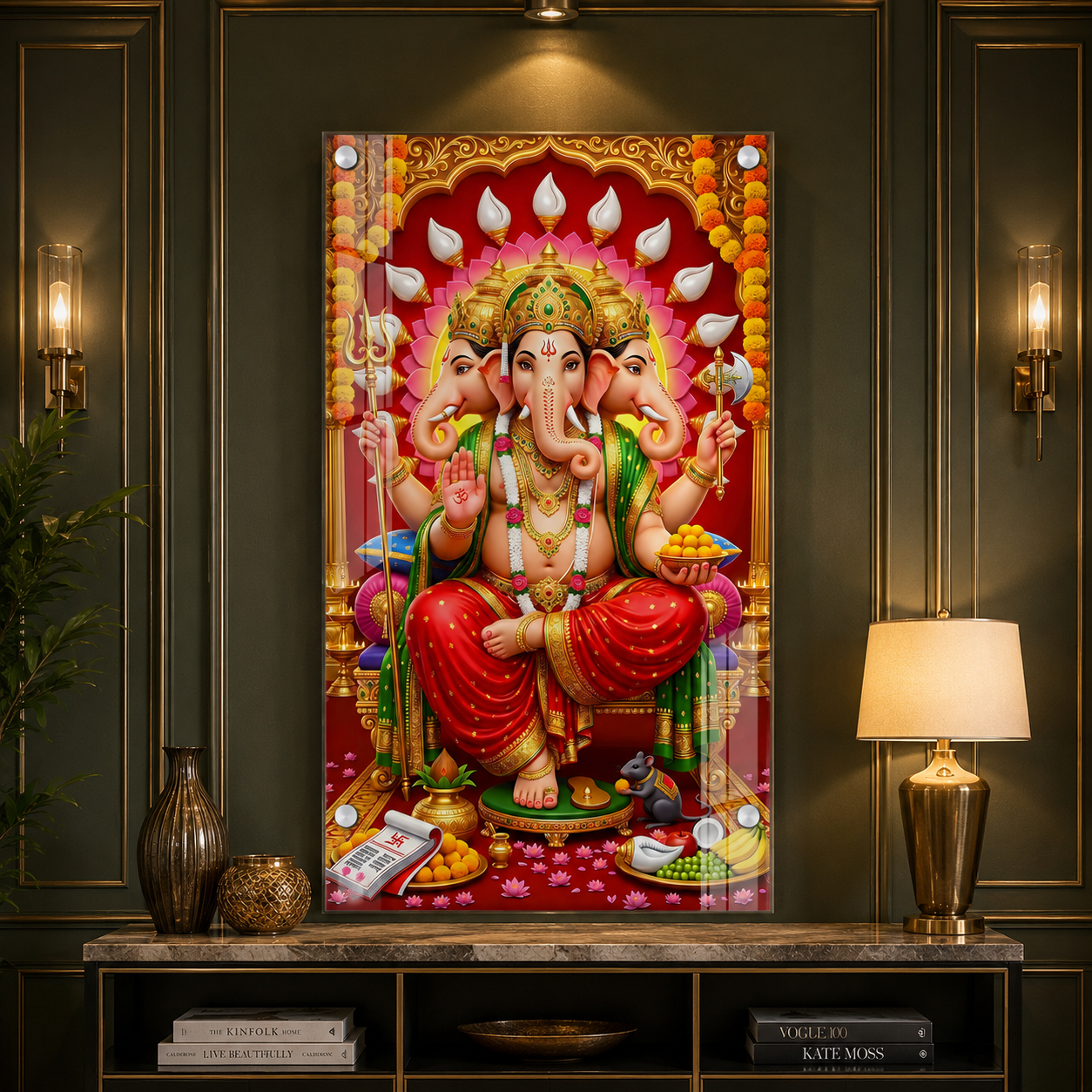 Divine Three Face Ganesha Acrylic Wall Painting Gift for Family