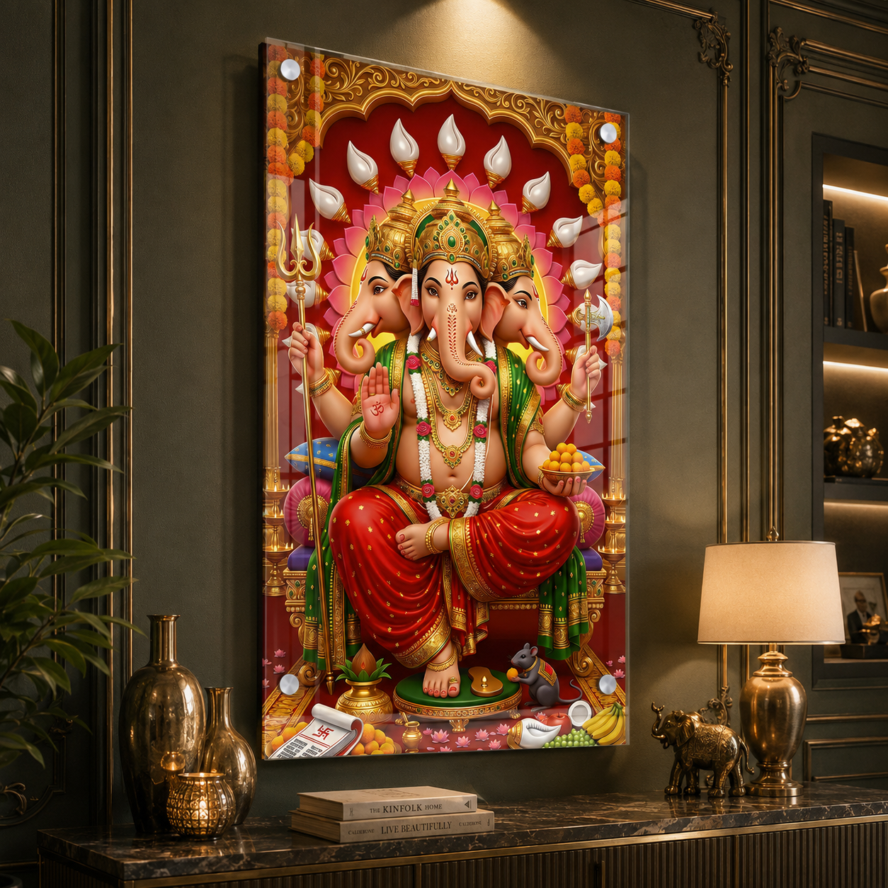 Divine Three Face Ganesha Acrylic Wall Painting Gift for Family