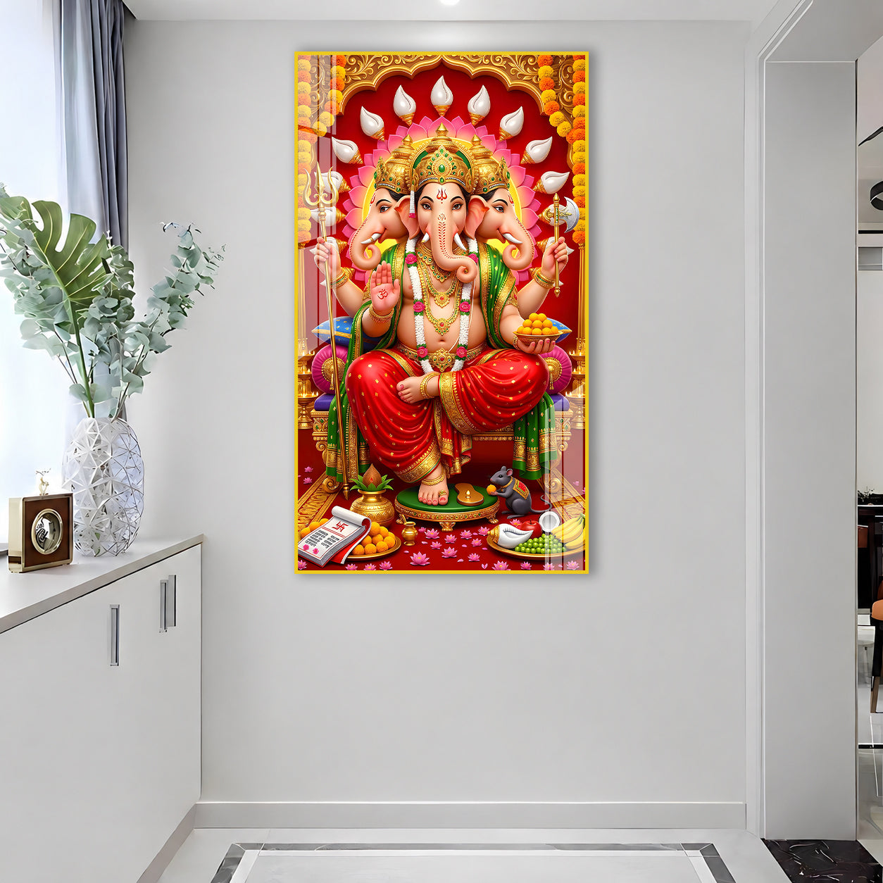 Divine Three Face Ganesha Acrylic Wall Painting Gift for Family