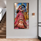 Elegant Radha Krishna Wall Painting with Peacock Feather Art