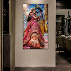 Elegant Radha Krishna Wall Painting with Peacock Feather Art