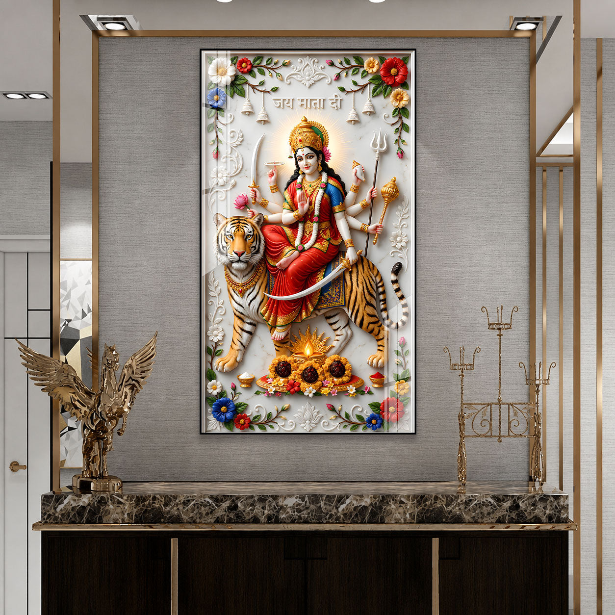 Designer Goddess Durga Acrylic Frame for Home Entrance