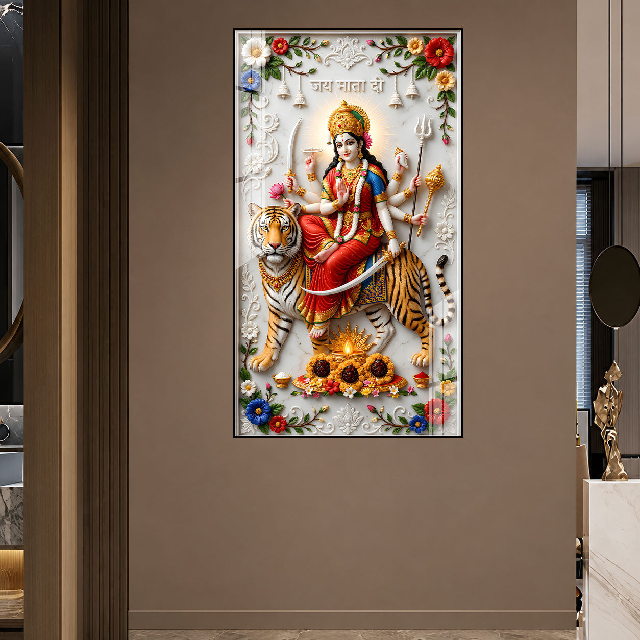 Designer Goddess Durga Acrylic Frame for Home Entrance
