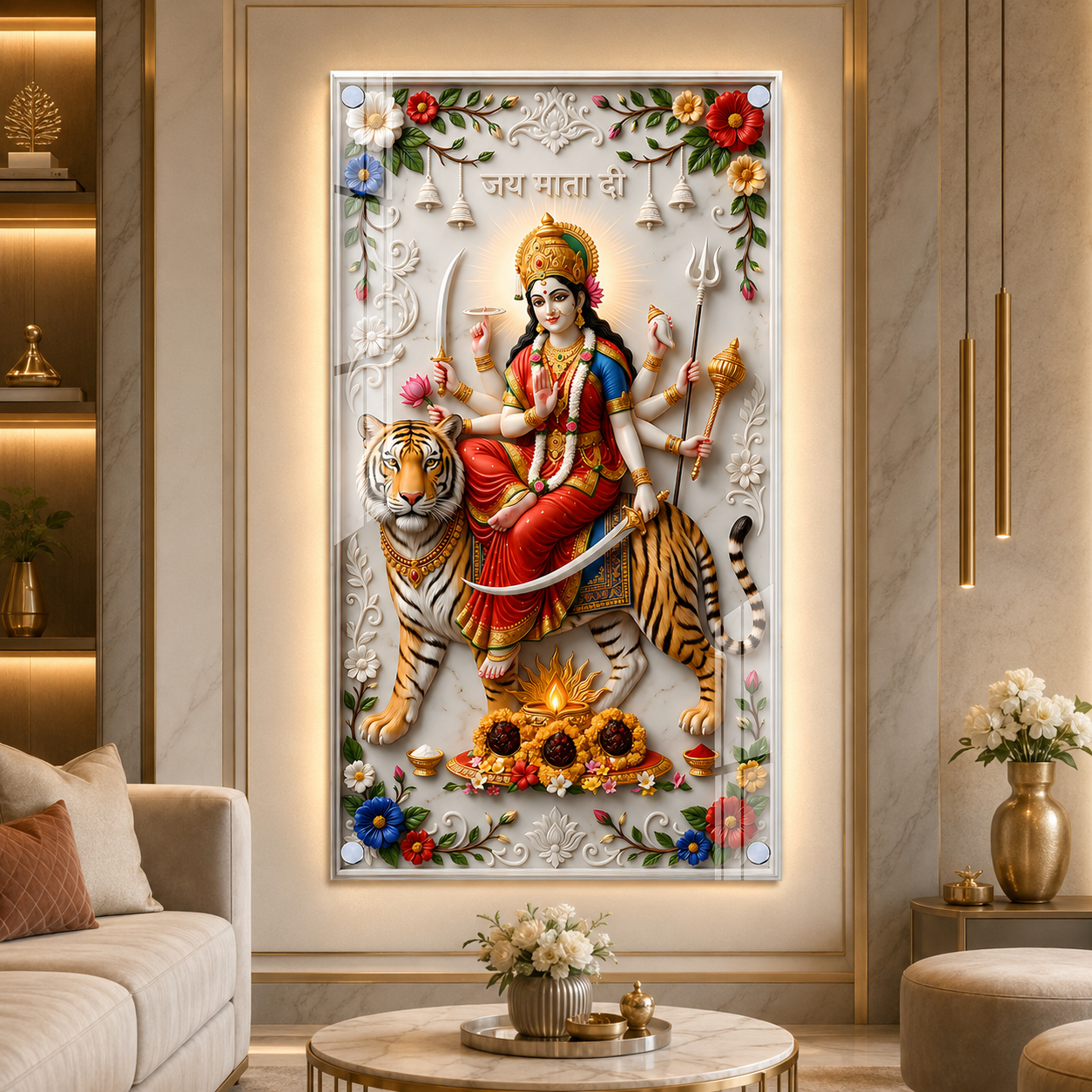 Designer Goddess Durga Acrylic Frame for Home Entrance