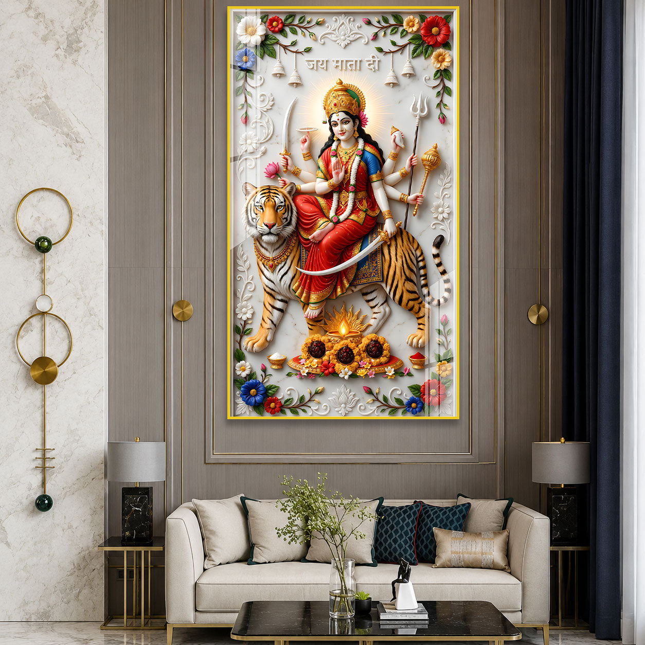 Designer Goddess Durga Acrylic Frame for Home Entrance